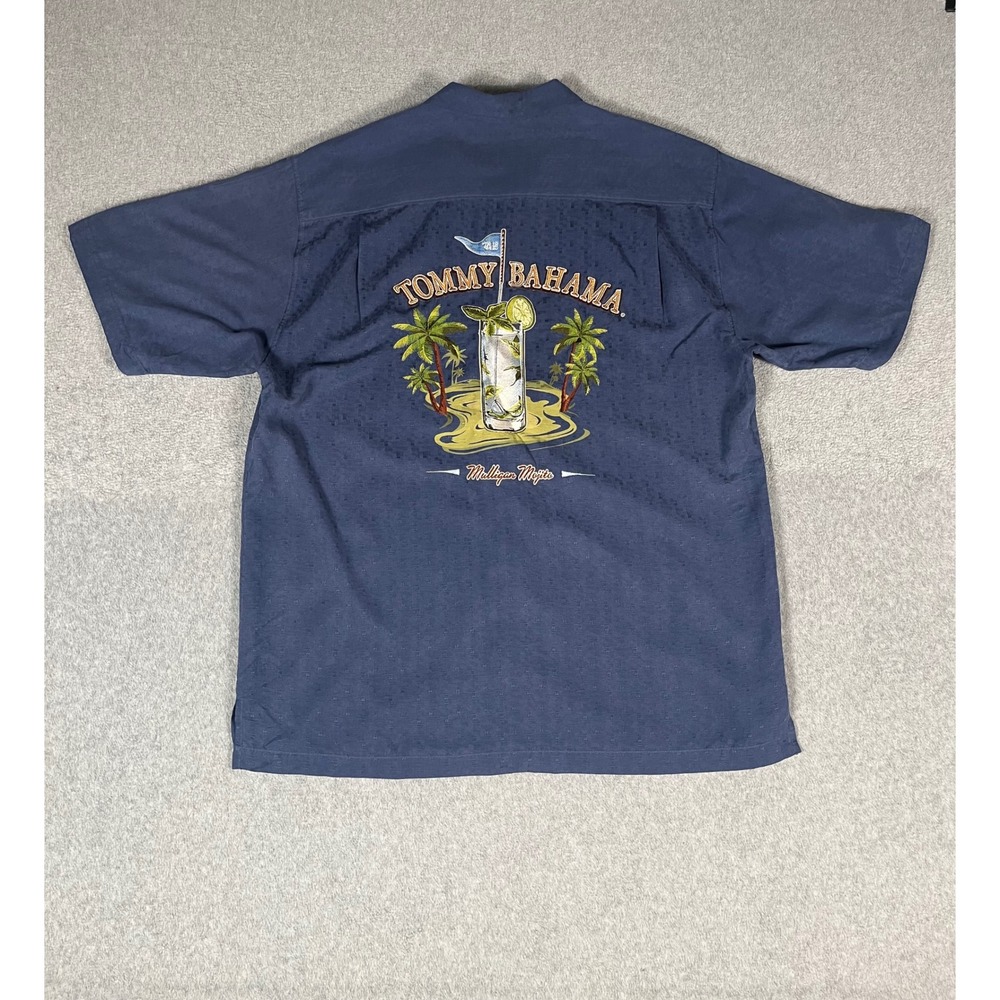 Tommy Bahama TB18 Mulligan Mojito Silk Camp Shirt Navy Blue Mens Large L
